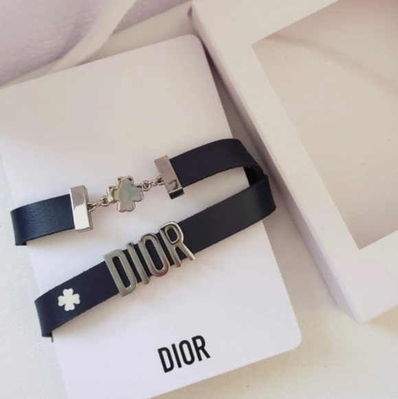 Dior Clover Silvertone Dark Blue Adjustable Bracelet - Picture 6 of 9